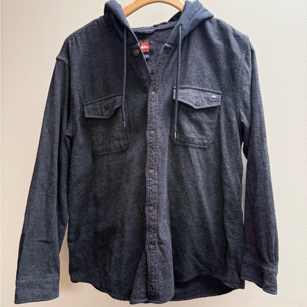 Quiksilver Men's Dark Gray hooded button up long sleeve